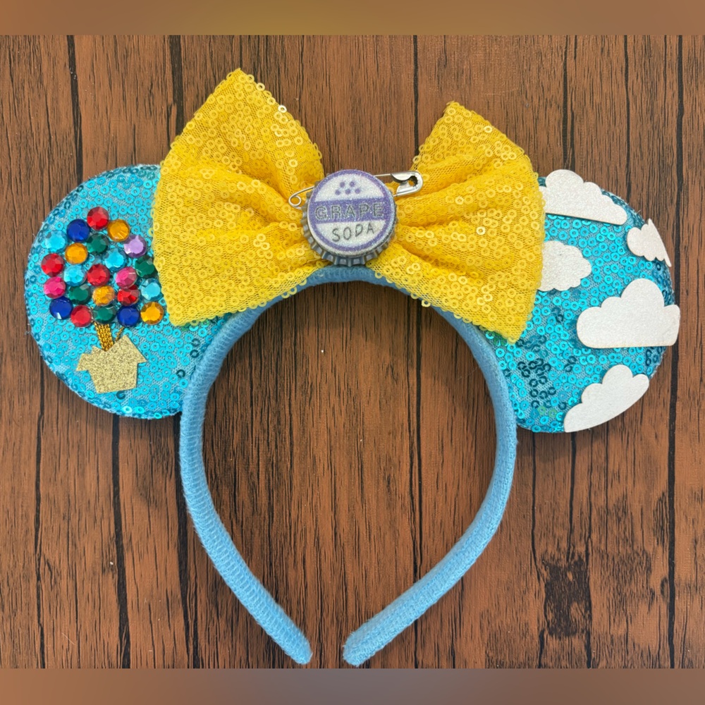 Sequin Cloud & Soda Bow Kids Headband - Blue and Yellow